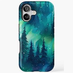 Aurora Borealis Northern Lights Over Pine Trees Winter Night Sky iPhone Case