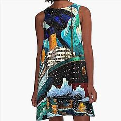 Titanic Under Aurora Borealis A Line Dress
