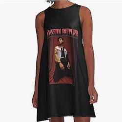 Austin Butler pose a-line dress