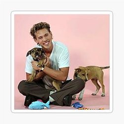 Austin Butler playing with his dog Sticker