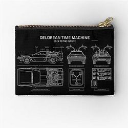 DeLorean Time Machine Back To The Future White Stencil No Background Zipper Pouch