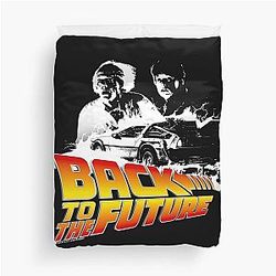 Back to the Future DeLorean Fire Tracks Marty and Doc Stencil Fan Art Duvet Cover