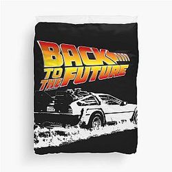 Back to the Future DeLorean White Stencil Fan Art Duvet Cover