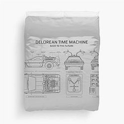 DeLorean Time Machine Back To The Future White Stencil Duvet Cover