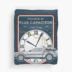 Powered by Flux Capacitor. Hill Valley 1955-1985. Back to the Future Commemorative Badge Duvet Cover
