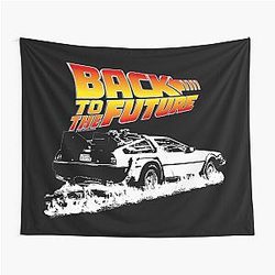 Back to the Future DeLorean Fire White Stencil Fan Art Tapestry