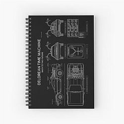 DeLorean Time Machine - Back to the Future Spiral Notebook with White Stencil Design