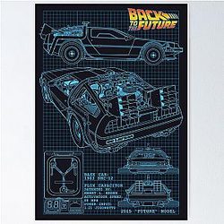 Back to Future Delorean Blueprint Poster
