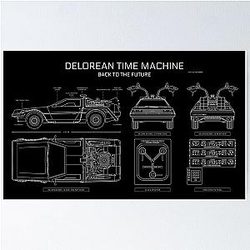 DeLorean Time Machine Back To The Future White Stencil Poster