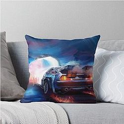 Back to Future Delorean Time Machine Throw Pillow