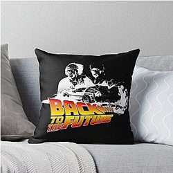 Back to the Future Delorean Fire Tracks Marty and Doc Stencil Fan Art Throw Pillow