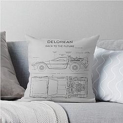 DeLorean Time Machine Back To The Future White Stencil Throw Pillow