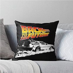 Back to the Future DeLorean Fire White Stencil Fan Art Throw Pillow