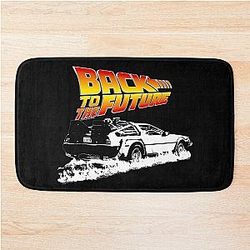 Back to the Future DeLorean Fire White Stencil Fan Art Bath Mat