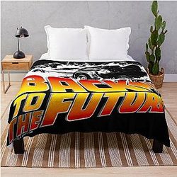 Back to the Future DeLorean White Stencil Fan Art Throw Blanket