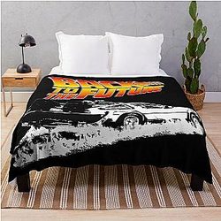 Back to the DeLorean Fire White Stencil Fan Art Throw Blanket