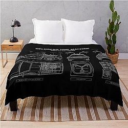 DeLorean Time Machine Back To The Future White Stencil Throw Blanket