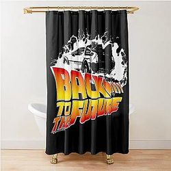 Back to the Future DeLorean White Stencil Fan Art Shower Curtain
