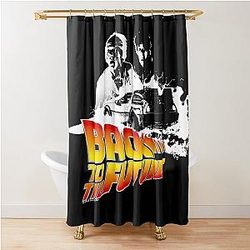 Back to the Future DeLorean Fire Tracks Marty and Doc Stencil Fan Art Shower Curtain