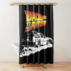 Back to the Future DeLorean Fire White Stencil Fan Art Shower Curtain