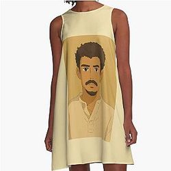 Bad Bunny Studio Ghibli Style Artistic Illustration A-Line Dress