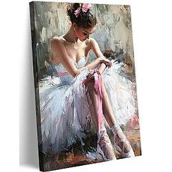 Pink Ballerina Girl Canvas Wall Decor for Ballet Lover Dance Studio