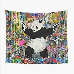Panda with Guns Stick 'em Up - Pop Art Banksy Tapestry