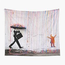Banksy Rainbow Happy Girl Tapestry