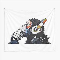 Banksy DJ Monkey Thinker with Headphones Tapestry