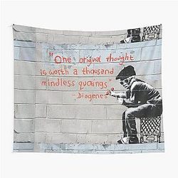 Banksy street graffiti art One original thought is worth a thousand Diogenes Tapestry