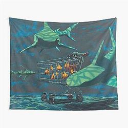 Sharks with Banksy Tapestry