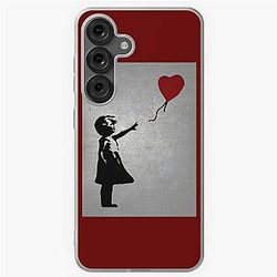 BANKSY stencil style urban graffiti spray paint girl with balloon metallic Samsung galaxy case
