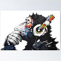Banksy DJ Monkey Thinker with Headphones White