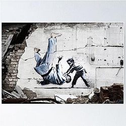 Banksy Ukraine Judo - Putin Parody David vs Goliath Poster