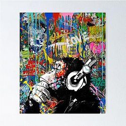 Monkey Thinker Banksy Urban Street Art DJ Chimp Poster