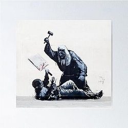 Banksy Strikes Back Judge Smashes Protester in London Court Mural Poster