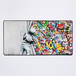 Behind the Curtain Boy Colorful Graffiti Pop Art Banksy Street Art Mural Desk Mat
