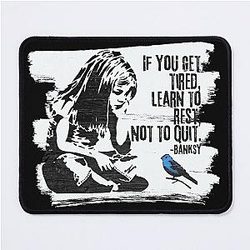 Banksy Inspired Girl Sitting Looking at a Blue Bird Mouse Pad