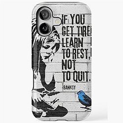 Banksy Inspired Girl Sitting Looking at a Blue Bird iPhone Case