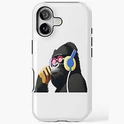 Banksy Style Monkey with Headphones, Banksy DJ Monkey Thinker, Chimp Listening to Music, Banksy Thinking Monkey, Monkey Decal iPhone Tough Case