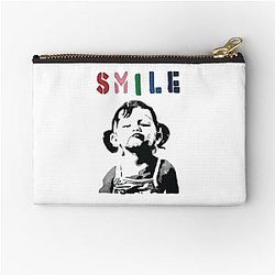 Banksy graffiti SMILE with girl not smiling Girl Power resistance HD High Quality Online Store Zipper Pouch