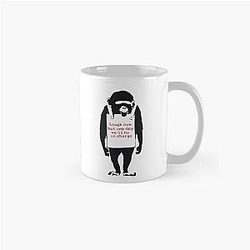 Banksy Quote Monkey Chimpanzee Laugh Now, but one day we'll be in charge Graffiti Street Art with Banksy signature tag and funny red stripes Classic Mug