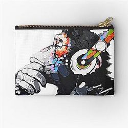 Banksy DJ Monkey Thinker with Headphones White Pouch