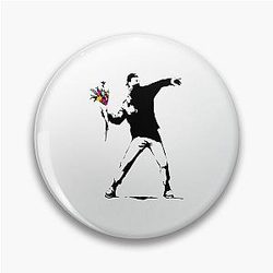 Banksy Protester Throwing Flowers Pin