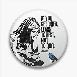 Banksy Inspired Girl Sitting with a Blue Bird Pin