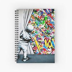 Behind the Curtain Boy Banksy Street Art Mural Spiral Notebook