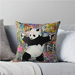 Panda With Guns Stick 'Em Up - Street Art Banksy Throw Pillow