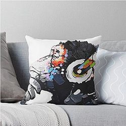Banksy DJ Monkey Thinker with Headphones White Pillow