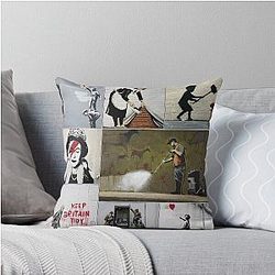 Banksy Merhcandise, Banksy Art Montage Throw Pillow