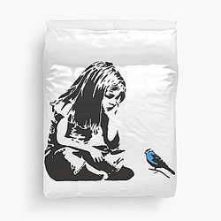 Girl with Blue Bird Banksy Graffiti Hull city centre Duvet Cover